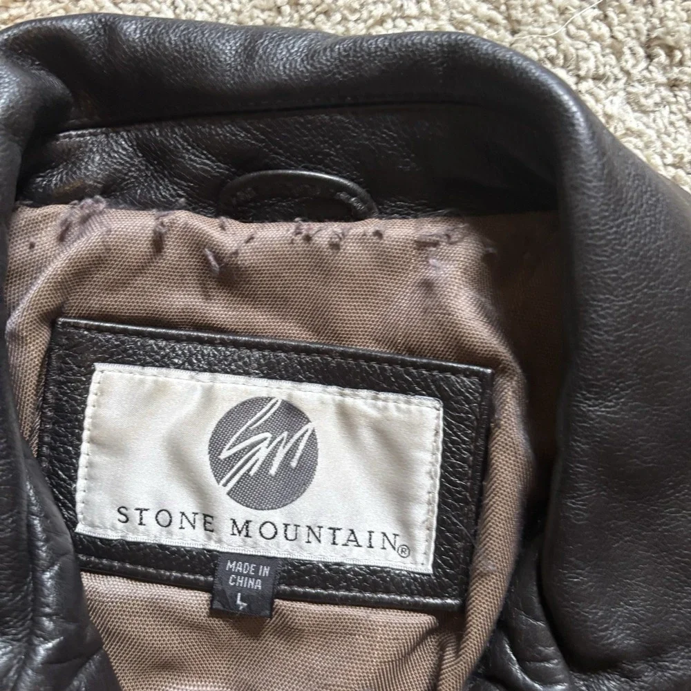 Vintage 90s Stone Mountain Leather Jacket Full Zip Bomber Men's Large Dark Brown